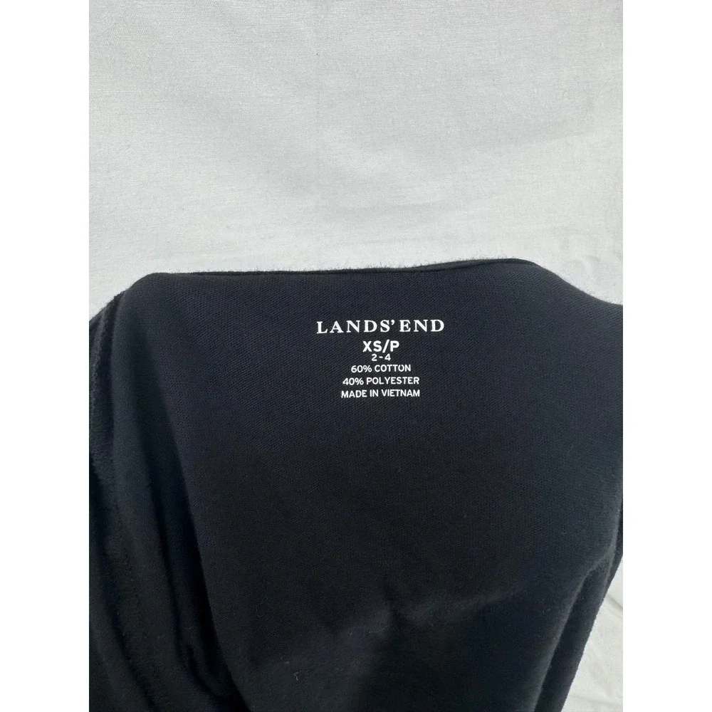 Lands End Womens Black Open Front Draped Shawl Collar Cardigan Sweater XS 2-4